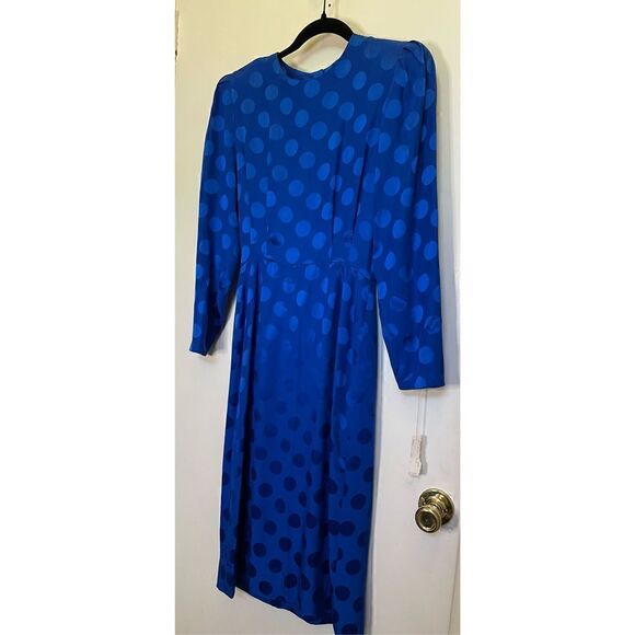 NWT Vintage Retro Albert Nipon blue polka dot silk MIDI Dress size 4 - Picture 10 of 16
